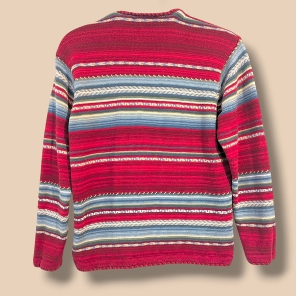 Talbot's Vintage Red Striped Cotton V-Neck Button-Up Cardigan Cottagecore - Picture 2 of 10